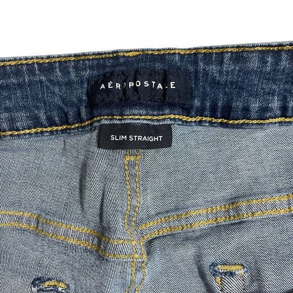 Aeropostale Mens Jeans 34 Slim Straight Stretch Blue Denim Dark Wash Zip Fly - Picture 6 of 10